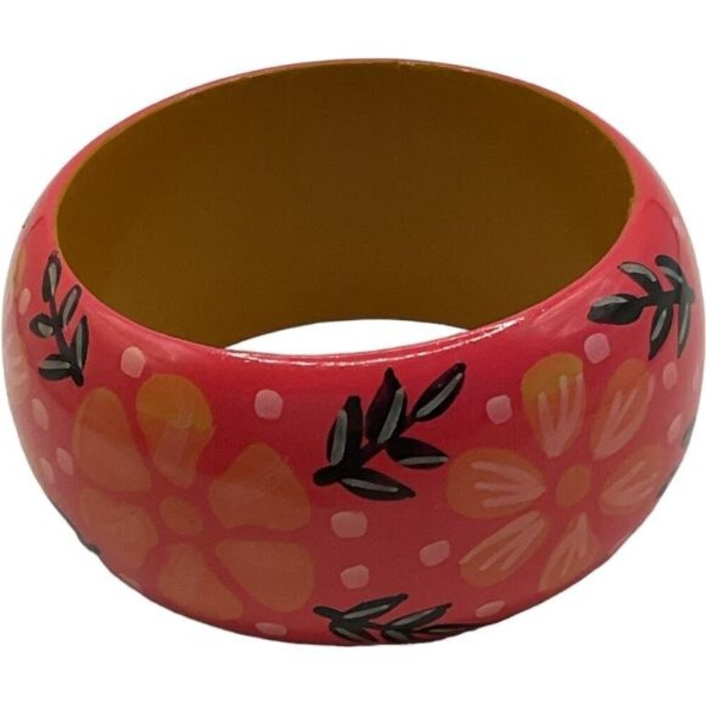 Hand-Painted Floral Wooden Bangle Bracelet